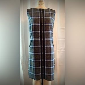 Boden British Tweed Shift Dress. 16 Regular. Charcoal/Blue plaid.